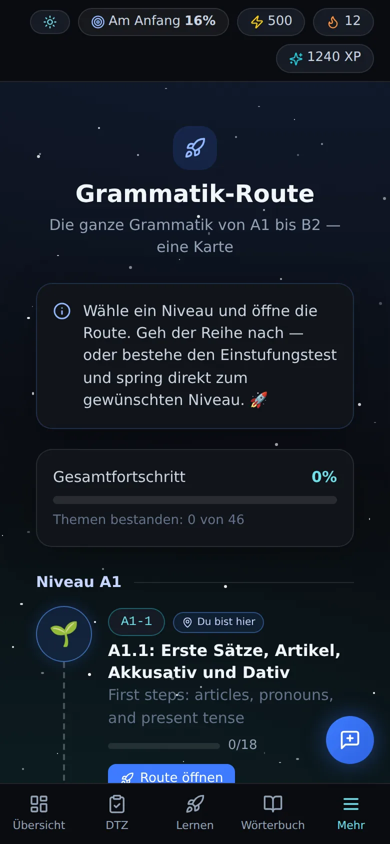 Grammatik als Route durchs Weltall