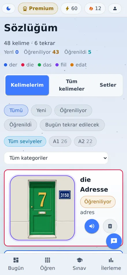 Telefon tarayıcısında AstroLingua: resimli ve sesli kelime sözlüğü